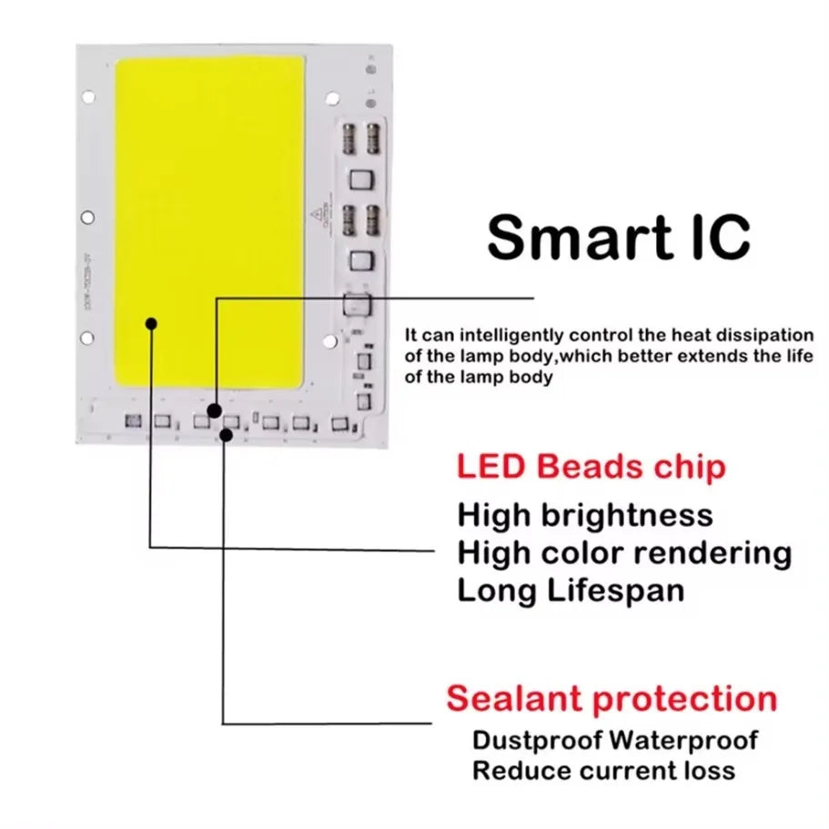 LED COB 50W–200W Smart IC (No Driver) – Powerful DIY Floodlight Lighting